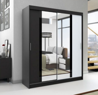 Schwebetürenschrank BRANI 2-türig Schrank 120 cm (mit Spiegel) Farbe: Schwarz , weiß