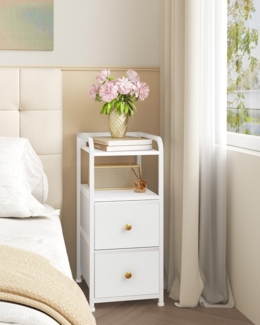 Nachttisch 2er Set, Schmal Beistelltisch mit 2 Schubladen, Schmaler Nachttische mit offenes Fach, Platzsparend, Nachtschrank fr Schlafzimmer, Wohnzimmer, 35 x 27 x 60 cm, Wei?