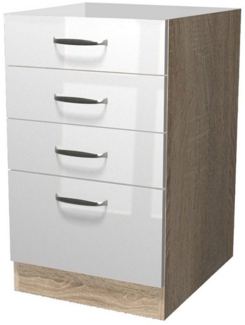 Flex-Well Schubkasten-Unterbau Schubkastenschrank ohne Arbeitsplatte - 50 cm breit - Hochglanz Weiß
