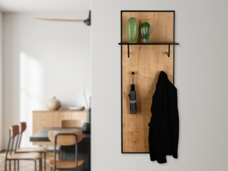 Wandgarderobe AVELIN mit Ablage in Holzoptik und Schwarz, Höhe 122cm