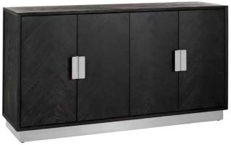 Casa Padrino Luxus Sideboard Schwarz / Silber 160 x 45 x H. 86 cm - Massivholz Schrank mit 4 Türen - Wohnzimmer Möbel - Hotel Möbel - Luxus Kollektion