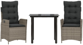 vidaXL 3-tlg. Garten-Essgruppe mit Kissen Grau Poly Rattan 3213224
