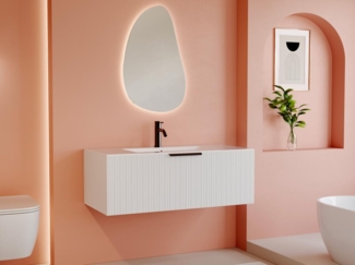 Vente-unique - Hängeschrank für Waschbecken mit Rillenstruktur - Weiß - 100 cm - PALIRO
