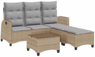 vidaXL 3-tlg. Garten-Sofagarnitur mit Kissen L-Form Beige Poly Rattan 3328641
