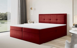 Boxspringbett Schlafzimmerbett DEGNA 160x200cm Stoff Gerra Bordeauxrot