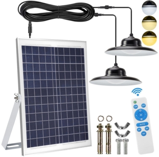 MUPOO LED Solarleuchte Solar-Pendelleuchte mit Fernbedienung,3000K/4500K/5000K, 2 Kopfe, 3 Farbtemperaturen
