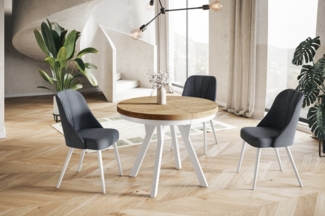 Alpi-Möbel Esstisch Wohnzimmertisch - Ausziehbarer runder Tisch 80-120 cm - Craft Eiche, Ausziehbar, 1 x Einsatz 50 cm