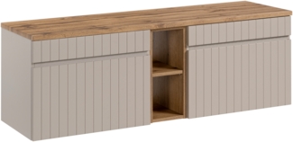 ICONIC Badmöbel-Set 140 cm mit Tischplatte (46x140cm), Kaschmir matt,Eichenküste Evoke
