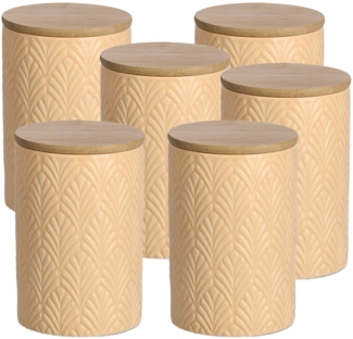 6 Stück Vorratsdose Keramik mit Bambusdeckel, apricot - 720ml, Ø 10cm