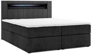 M-Punkt24 Boxspringbett Kuba (180x200 cm, Schwarz, LED Beleuchtung, VISCO Schaum Topper), inkl. Bettkasten und Topper