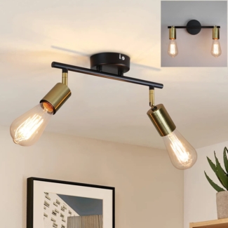 ZMH Deckenleuchte 2 Flammig Vintage Deckenstrahler I E27 Deckenlampe Schwarz-Gold Flurlampe Schwenkbar 360° Deckenspots Industrial Modern Spotleuchte Spotbalken für Küche Flur Gänge