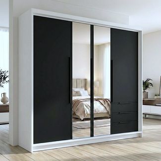 A&J MöbelLand GmbH Drehtürenschrank viertüriger Kleiderschrank mit Schubladen und Metallgriffen. (Geräumiger vier¬türiger Kleiderschrank mit Schubladen und Metallgriffen. Geräumiger Schrank mit einer Breite von 200 cm und Schubladen, ideal zur Aufbewah...