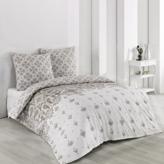 Buymax Bettwäsche Wendebettwäsche, Bettbezug-Set Stone, Harley, 100% Baumwolle, 2 teilig, 155x220 cm, Reißverschluss, hochwertig, Weiß, Beige