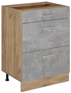 Küchenunterschrank R-Line Beton 60 cm mit Schubladen, ohne Arbeitsplatte Vicco
