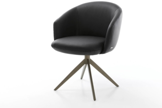 Drehstuhl Caja-Flex mit Armlehnen Echt-Leder Schwarz Kreuzgestell breit Effektfinish Titan 360° drehbar Taschenfederkern