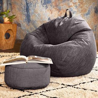 Green Bean© 2er Set Indoor Sitzsack "Home Linen" + Hocker mit EPS-Perlen Füllung - Sitz-pouf Sitzkissen Sitzhocker Bean Bag Rot