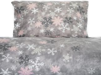 Fleece Bettwäsche aus 100% Polyester Bezug mit Schneeflockenmotiv in Grau 135x200 cm