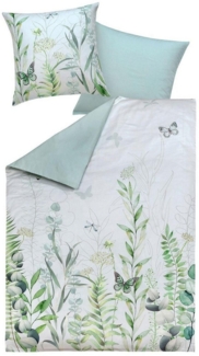 casa NOVA Bettwäsche ELENA, 135 x 200 cm, Grün, Weiß, Satin, 2 teilig, florales Muster, mit Reißverschluss