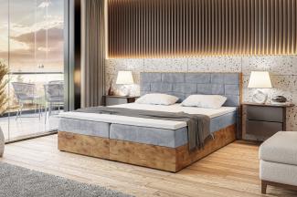 MEBLINI Boxspringbett LOFTY 9 120x200 cm mit Bettkasten - H3/Hellgrau Samt Polsterbett - Doppelbett mit Topper & Taschenfederkern-Matratze