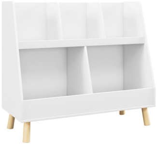 KOMFOTTEU Kinderregal, Bücherregal mit 5 Fächern, aus Holz mit Kippschutz