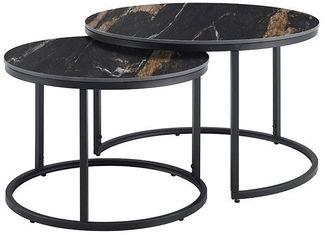 riess-ambiente Couchtisch ELEGANCE 70cm schwarz gold sand- Keramik, Metallgestell, rund, 2er Set (Set, 2-St), Individuell arrangierbare Beistelltische-ideal f. Wohn- & Schlafzimmer