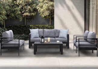 MeXo Gartenlounge-Set Gartenmöbel Set Aluminium Loungeset für Terrasse Balkon, (Set, 5-tlg, 1×3-Sitzer Sofa, 1×2-Sitzer Sofa, 2×Sessel, 1×Tisch, 14×Auflagen), wetterfest Sitzgruppe Essgruppe Gartengarnitur für 6-7 Personen