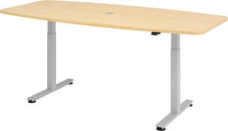 bümö elektrisch höhenverstellbarer Konferenztisch Ahorn 220x103 cm - Besprechungstisch rund-oval, grosser elektrischer Meeting-Tisch höhenverstellbar für Konferenz & Besprechungsraum, XMST22-3