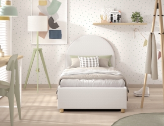 MOON Polsterbett 90 x 200 cm mit Bettkasten, inkl Lattenrost, Bezug trendiger Boucle Stoff in Weiß