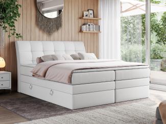 Boxspringbett Stauraumbett mit LED Kopfteil - GOLD-10-KING - 200x200cm - Weiß Kunstleder - H4