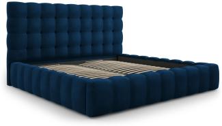 Micadoni Samtstoff Stauraumbett mit Kopfteil Mamaia | Bezug Royal Blue | Beinfarbe Black Plastic 200x200