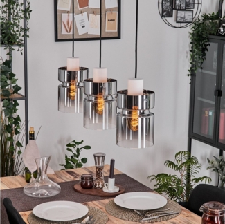 hofstein Hängeleuchte 3-flammige Hängelampe aus Metall/Glas in Weiß/Chrom/Rauch/Klar, ohne Leuchtmittel, Retro/Vintage-Pendelleuchte (15 cm), E27, verstellbar bis 150 cm