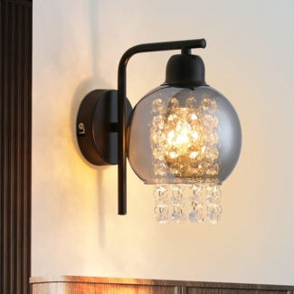ZMH Wandleuchte Innen E27 Rauchgrau Glas Design Wandlampe Kristall Bett Treppenhaus, Einfache Installation, ohne Leuchtmittel, Modern 1 Flammig Bettlampe Flexible Beleuchtungsmöglichkeiten