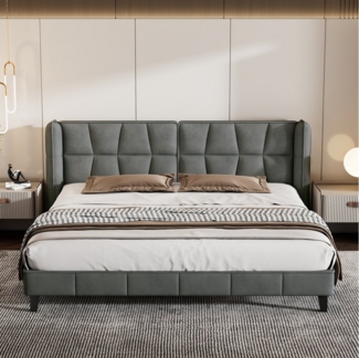 STILVORA Polsterbett 180×200 Jugentbett Bettgestell mit Lattenrost und Kopfteil,grau (180x200cm, Holzlattenunterstützung, Einfache Montage Samt, grau), Hochwertiges Material