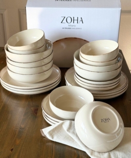 Zoha Geschirr-Set Milano 24 - teiliges Geschirrset in Beige (24-tlg), 6 Personen, Steingut, Spülmaschinen, Mikrowellen geeignet