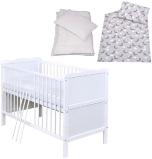 Baby-Delux Komplettbett Babybett Max Komplettset, 8-tlg, Kinderbett 60x120 cm weiß, Bettset verschiedene Designs