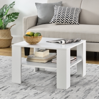 Couchtisch Aachen 60x60x40 cm mit Ablage Weiß en. casa