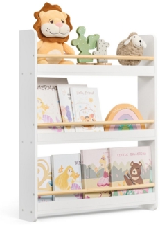 SONGMICS Bücherregal Kinder, Kinderregal mit 3 Ebenen, Spielzeugregal, Wandregal, für Kinderzimmer, Spielzimmer, weiß-naturfarben