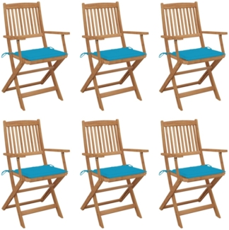 vidaXL Klappbare Gartenstühle 6 Stk. mit Kissen Massivholz Akazie 3074944