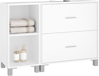 EUGAD Waschbeckenunterschrank (1-St) mit 2 Schubladen, Seitenschrank, freistehend, weiß, 90 x 60 x 30 cm