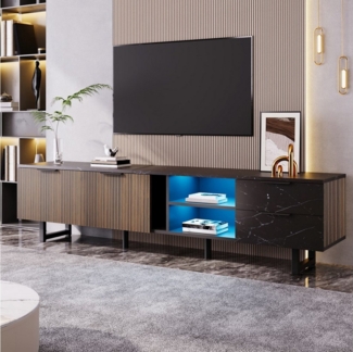 autolock Lowboard TV-Schrank 200 cm in schwarzer Marmoroptik mit LED (200 L × 50 H × 38 B cm), TV-Board Fernsehschrank für Wohnzimmer Schlafzimmer
