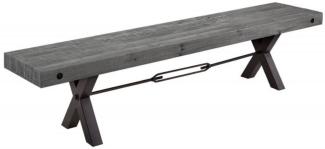 Casa Padrino Industrial Design Sitzbank Grau / Schwarz 200 x 40 x H. 45 cm - Massivholz Bank mit pulverbeschichteten Metall Gestell - Industrial Design Möbel