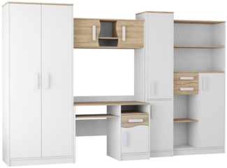 Deine Möbel 24 Jugendzimmer-Set MIKI Jugend-Schrankwand Jugendzimmer Jugendmöbel 5-teilig in Weiß, (5-tlg), Schreibtisch, Schreibtisch Aufsatz, 2x Regal, Schrank