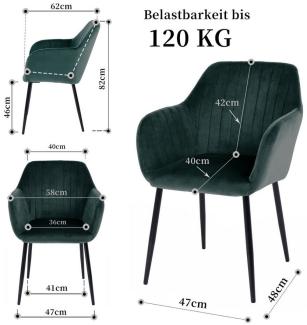 Zedelmaier Esszimmerstuhl Polsterstuhl mit Armlehne, Stuhl esszimmer esstisch stühle (2er Set, 6 St), Polsterstuhl mit Armlehne Metallbeine,belastbar 120 kg