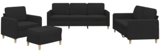 vidaXL 4-tlg. Sofagarnitur mit Kissen Schwarz Stoff 3202066