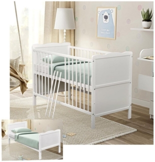 Baby-Delux Babybett Jack, Kinderbett Gitterbett 140x70 weiß mit Beißschienen, Matratze umbaubar