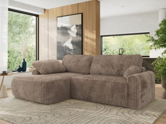 Ecksofa, L-förmiges, lose Kissen, DL-Schlaffunktion, (H 100 x T 187 x B 273 cm) - CUBO L - Cord Braun - linke Seite