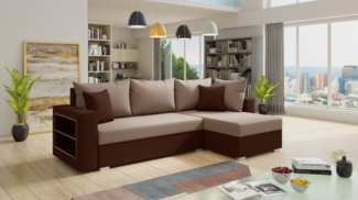 Ecksofa Lord mit praktischen Regal - Sofa mit Bettkasten und Schlaffunktion, Schlafsofa, Polsterecke, Couch L-Form, Couchgarnitur, Sofagarnitur (Braun + Beige (Alova 68 + 07), Ecksofa Rechts)