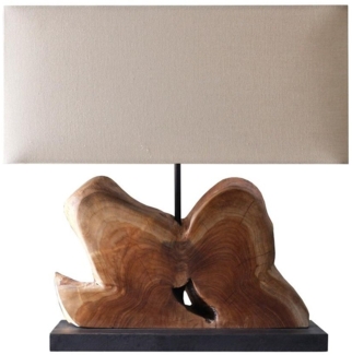 Tischleuchte 20 x 49 x 50 cm Heveaholz Treibholz Metall Leinen Natur Weiß