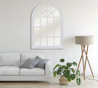 Vente-unique - Wandspiegel Fensterspiegel - 120 x 80 cm - Paulowniaholz - Weiß - MONTESQUIEU