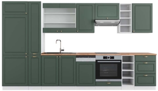 Küchenzeile Fame-Line Grün-Gold Landhaus/Weiß 355 cm , AP Eiche Vicco